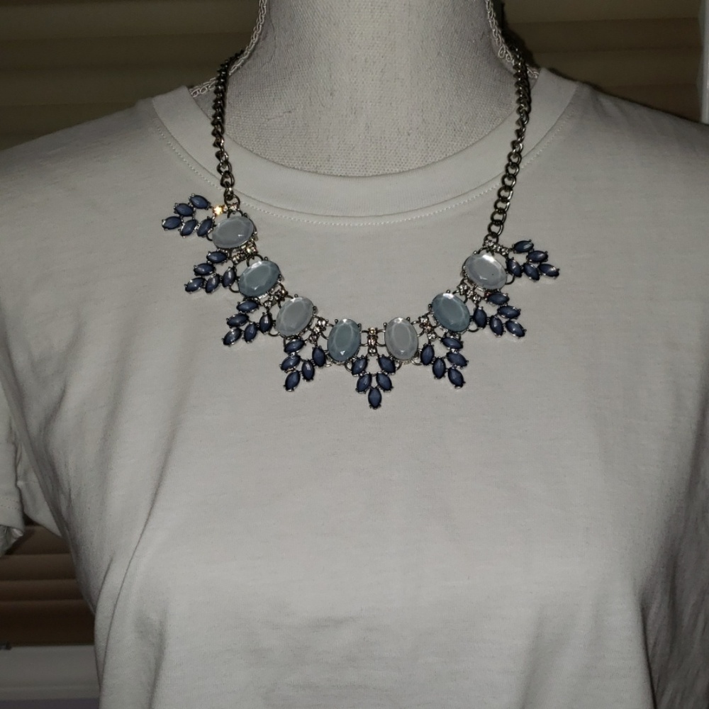 Blue and silver bib necklace